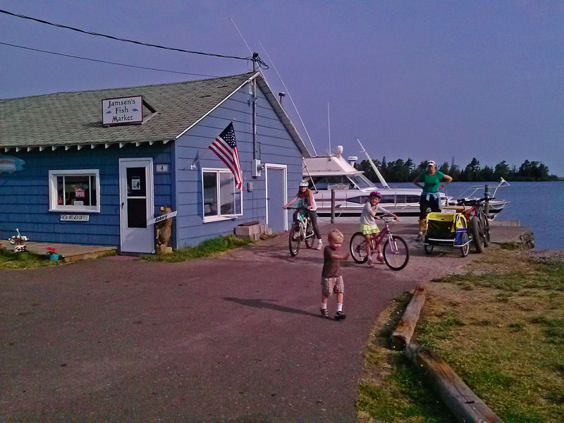 biking to jamsens fish market for donuts